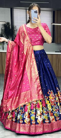 Engagement, Festive, Reception Blue color Lehenga in Dolla Silk fabric with Flared Printed work : 1916144
