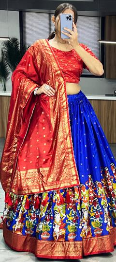 Engagement, Festive, Reception Blue color Lehenga in Dolla Silk fabric with Flared Printed work : 1916148