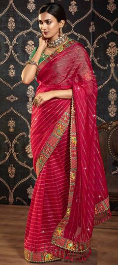 Traditional, Wedding Red and Maroon color Saree in Silk fabric with South Embroidered, Sequence, Thread, Zari work : 1916196