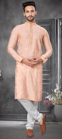 Party Wear Pink and Majenta color Kurta Pyjamas in Silk cotton fabric with Embroidered, Resham, Sequence, Thread work : 1916335