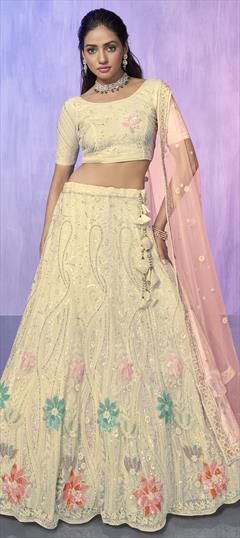 Bridal, Reception, Wedding White and Off White color Lehenga in Net fabric with Flared Embroidered, Sequence, Thread work : 1916364
