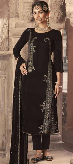 Festive, Reception, Wedding Beige and Brown color Salwar Kameez in Velvet fabric with Pakistani, Straight Resham, Thread, Zari work : 1916388