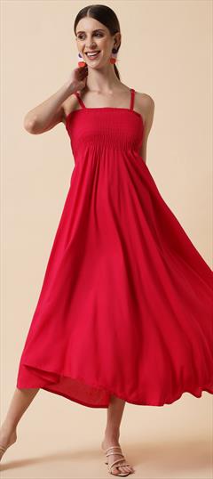 Party Wear Red and Maroon color Dress in Rayon fabric with Fancy Work work : 1916393