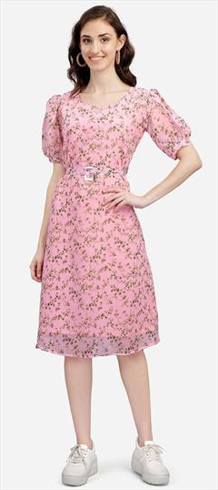 Casual, Party Wear Pink and Majenta color Dress in Georgette fabric with Printed work : 1916395