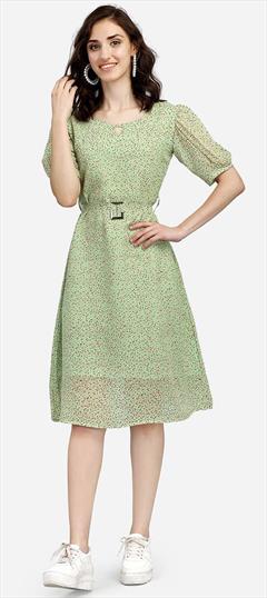 Casual, Party Wear Green color Dress in Georgette fabric with Printed work : 1916397