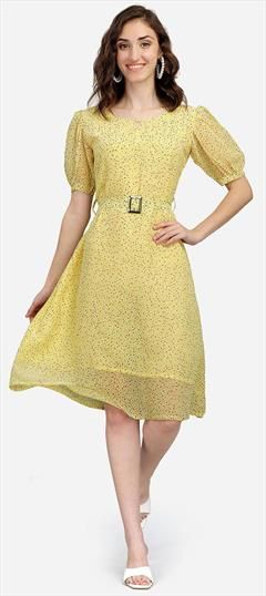 Casual, Party Wear Yellow color Dress in Georgette fabric with Printed work : 1916404
