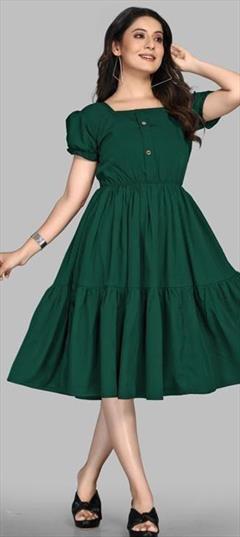 Casual Green color Dress in Crepe Silk fabric with Thread work : 1916409