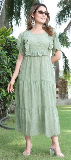Party Wear Green color Kurti in Georgette fabric with A Line Printed work : 1916410