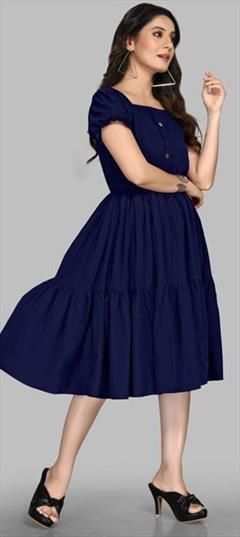 Casual Blue color Dress in Crepe Silk fabric with Thread work : 1916412