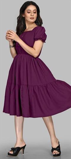 Casual Purple and Violet color Dress in Crepe Silk fabric with Thread work : 1916414