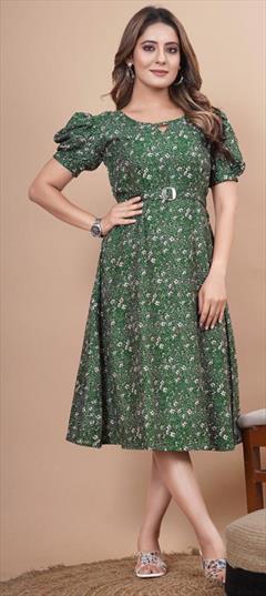 Festive, Party Wear Green color Dress in Rayon fabric with Floral, Printed work : 1916420