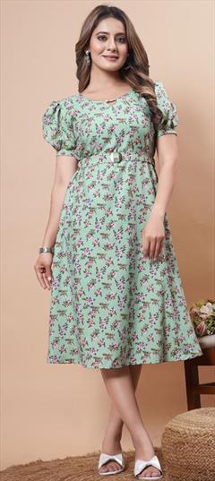 Festive, Party Wear Green color Dress in Rayon fabric with Floral, Printed work : 1916427