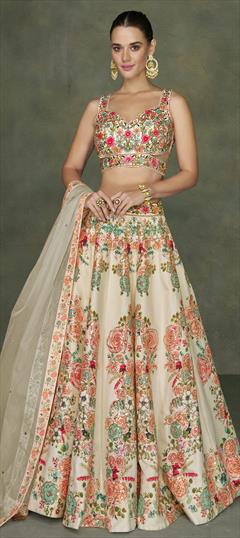Mehendi Sangeet, Reception, Wedding Multicolor color Ready to Wear Lehenga in Silk fabric with Flared Embroidered, Resham, Stone, Thread work : 1916446