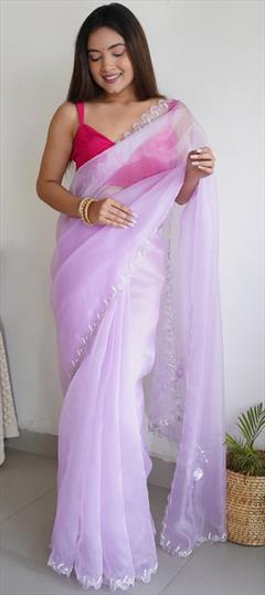 Festive, Reception, Traditional Purple and Violet color Saree in Organza Silk, Silk fabric with Classic Resham, Thread work : 1916464