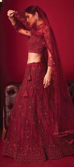 Reception, Wedding Pink and Majenta color Lehenga in Net fabric with Flared Embroidered, Sequence work : 1916507