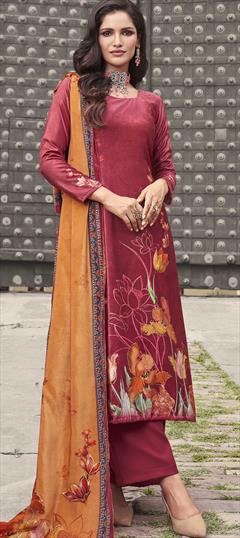 Festive, Party Wear Red and Maroon color Salwar Kameez in Velvet fabric with Printed work : 1916569
