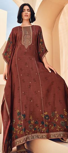 Festive, Party Wear Beige and Brown color Salwar Kameez in Viscose fabric with Straight Printed work : 1916745
