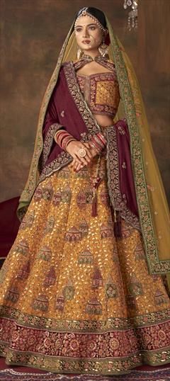 Bridal, Wedding Yellow color Lehenga in Silk fabric with Flared Resham, Sequence, Thread work : 1916769
