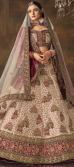 Bridal, Wedding White and Off White color Lehenga in Silk fabric with Flared Resham, Sequence, Thread work : 1916776