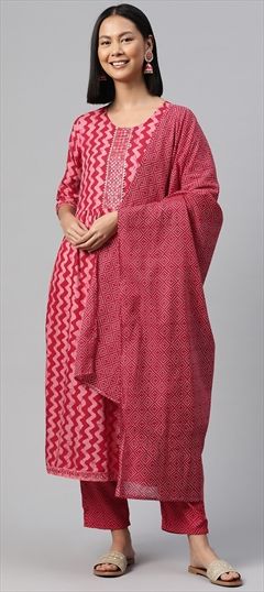 Festive, Summer Pink and Majenta color Salwar Kameez in Rayon fabric with Anarkali Printed, Resham, Thread work : 1916879