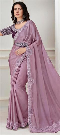 Bollywood, Festive, Party Wear, Traditional Purple and Violet color Saree in Organza Silk fabric with Classic Embroidered, Resham, Sequence, Thread work : 1916890
