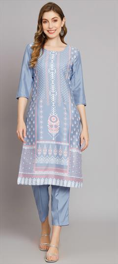 Festive, Party Wear Blue color Salwar Kameez in Crepe Silk fabric with Printed work : 1917037
