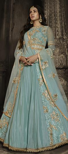 Festive, Party Wear, Wedding Blue color Salwar Kameez in Georgette, Net fabric with Anarkali Embroidered work : 1917039