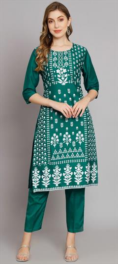 Festive, Party Wear Green color Salwar Kameez in Crepe Silk fabric with Printed work : 1917041