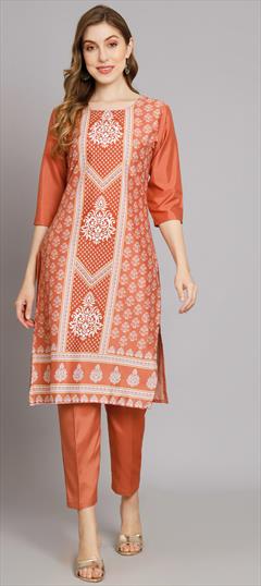 Festive, Party Wear Orange color Salwar Kameez in Crepe Silk fabric with Printed work : 1917042