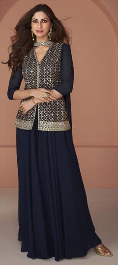 Festive, Party Wear, Wedding Blue color Salwar Kameez in Georgette fabric with Embroidered, Resham, Thread work : 1917051