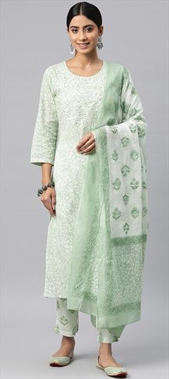 Festive, Summer Green color Salwar Kameez in Cotton fabric with Straight Floral, Printed work : 1917054