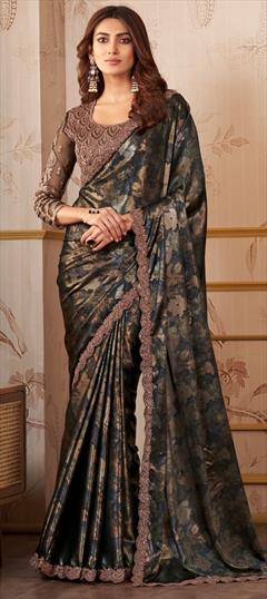 Reception, Wedding Multicolor color Saree in Georgette fabric with Classic Embroidered, Floral, Printed, Resham, Sequence, Thread work : 1917249