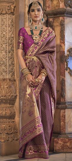 Bridal, Traditional, Wedding Purple and Violet color Saree in Banarasi Silk fabric with South Stone, Weaving, Zari work : 1917257