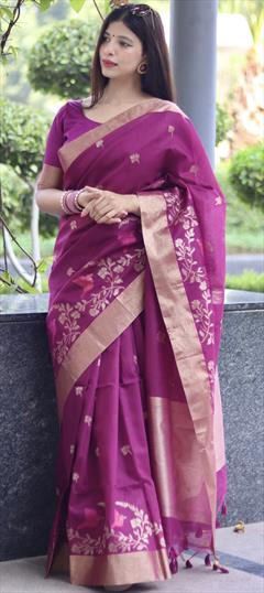 Traditional Pink and Majenta color Saree in Cotton fabric with South Floral, Thread, Weaving work : 1917733