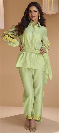 Casual, Summer Green color Co-ords Set in Silk fabric with Cut Dana work : 1917892