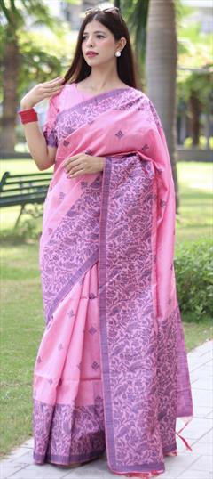Casual, Party Wear Pink and Majenta color Saree in Raw Silk fabric with Classic Border, Weaving work : 1917957