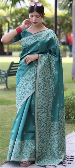 Casual, Party Wear Blue color Saree in Raw Silk fabric with Classic Border, Weaving work : 1917961