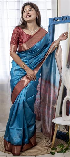 Festive, Traditional Blue color Saree in Art Silk fabric with South Bandhej, Border, Printed, Zari work : 1917963