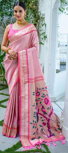Festive, Traditional Pink and Majenta color Saree in Kanjeevaram Silk fabric with South Weaving, Zari work : 1917986