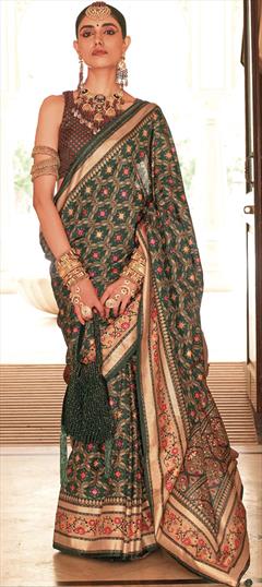 Festive, Party Wear, Traditional Green color Saree in Silk fabric with Classic Printed work : 1918336