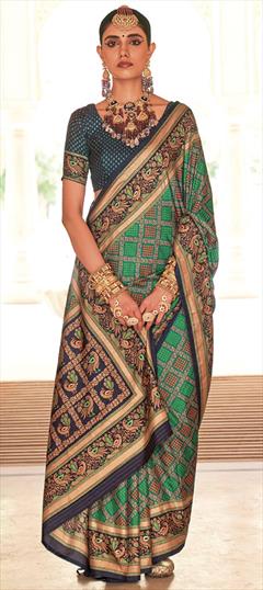 Festive, Party Wear, Traditional Green color Saree in Silk fabric with Classic Printed work : 1918344