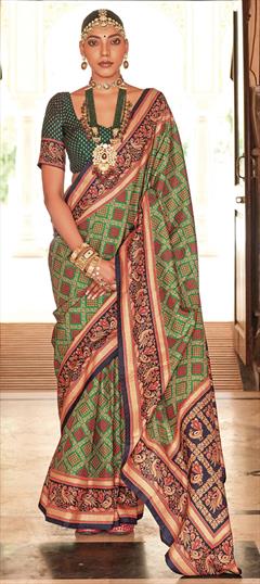Festive, Party Wear, Traditional Green color Saree in Silk fabric with Classic Printed work : 1918346