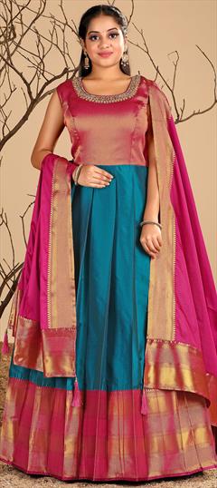 Festive, Party Wear Blue, Pink and Majenta color Gown in Banarasi Silk fabric with Weaving work : 1918384