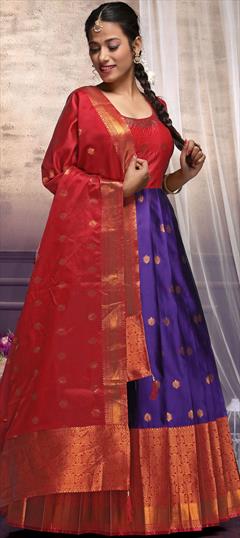 Festive, Party Wear Purple and Violet, Red and Maroon color Gown in Banarasi Silk fabric with Weaving work : 1918428