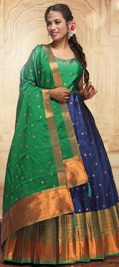 Festive, Party Wear Blue, Green color Gown in Banarasi Silk fabric with Weaving work : 1918444