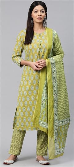 Festive, Summer Green color Salwar Kameez in Cotton fabric with Floral, Printed work : 1918558