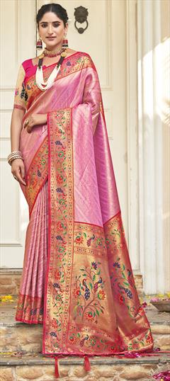 Party Wear, Traditional, Wedding Pink and Majenta color Saree in Silk fabric with South Printed, Weaving work : 1918591