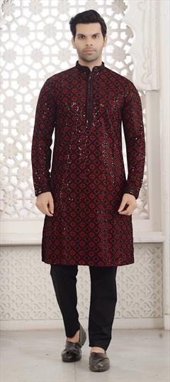 Party Wear Red and Maroon color Kurta Pyjamas in Rayon fabric with Sequence work : 1918916