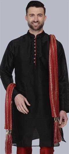 Party Wear Black and Grey color Kurta in Dupion Silk fabric with Thread work : 1918938