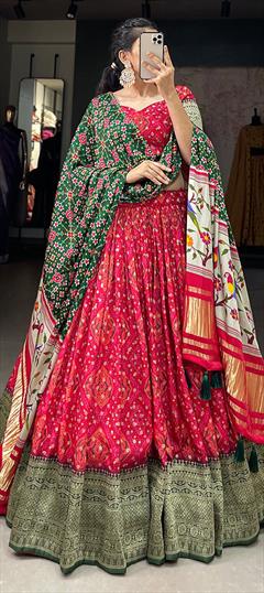 Bridal, Wedding Red and Maroon color Lehenga in Viscose fabric with Flared Printed, Weaving, Zari work : 1919032